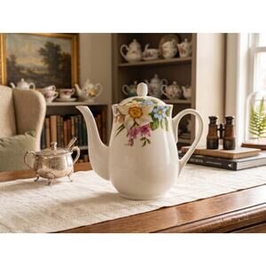 Vintage Emerald Fine China Floral Teapot
